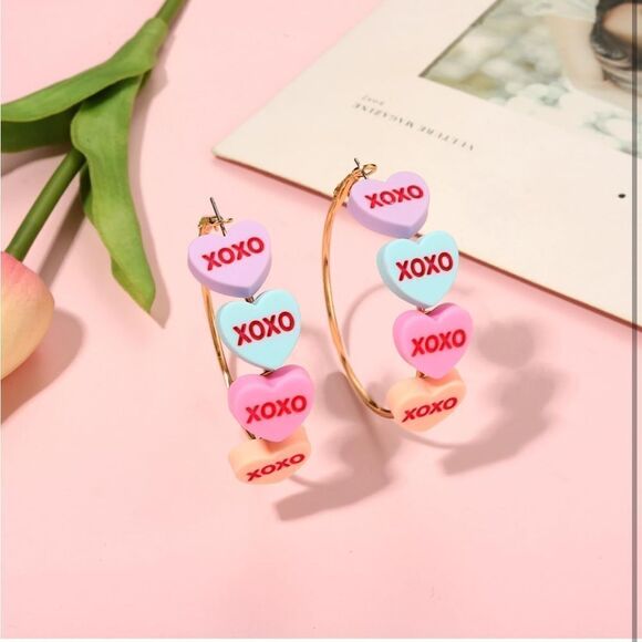 Valentine’s Conversation Hearts Earring Hoops 💕 - Picture 3 of 5